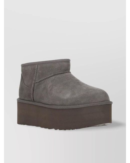Ugg Gray Leather Platform Ankle Boots