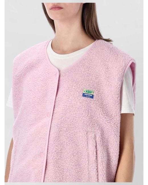 American Vintage Pink Relaxed Sherpa Fleece Sleeveless Layering Vest