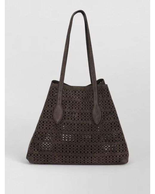 Gianni Chiarini Black Tote Bag Dual Handles Perforated Suede Finish