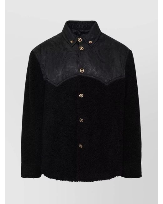 Versace Black Paneled Faux Shearling Jacket for men