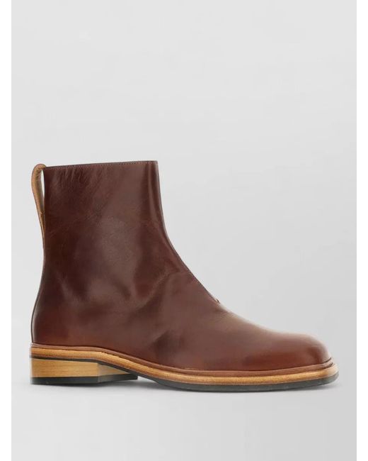 Our Legacy Brown Leather Ankle Boots Pull Tab Round Toe for men