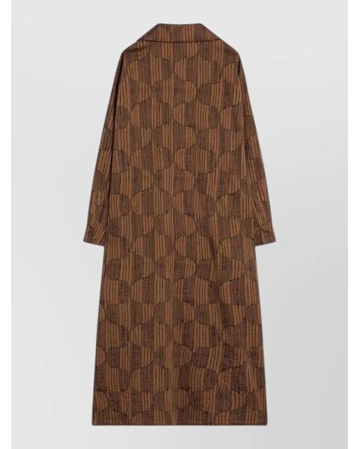 Max Mara Brown Geometric Pattern Dress Long Sleeves Maxi