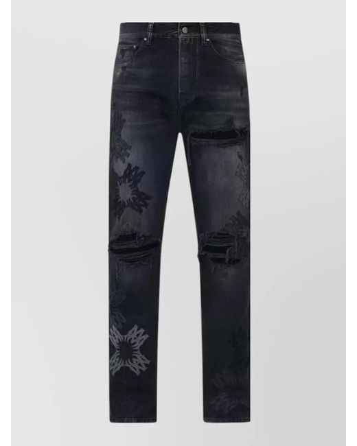 Amiri Blue Straight Leg Floral Pattern Denim Jeans for men