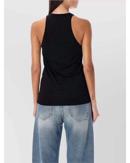 Saint Laurent Black Viscose Slim-Fit Semi-Sheer U-Neck Sleeveless Top