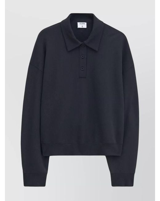 Filippa K Blue Ribbed Long Sleeve Polo Shirt