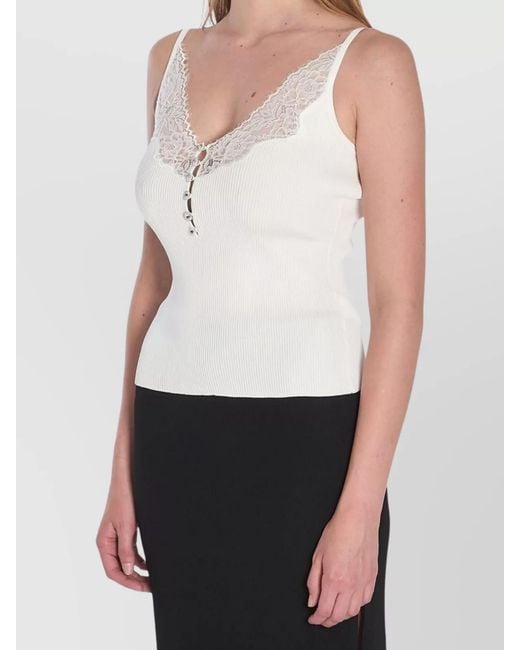 Self-Portrait White Lace Trim V-Neck Top