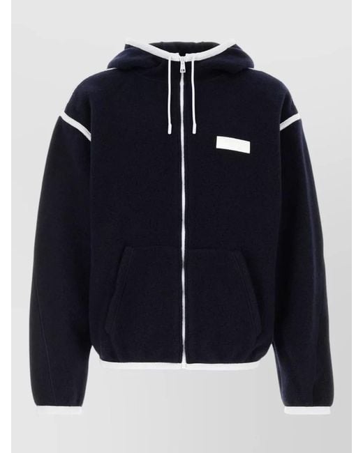 Givenchy Blue Wool Hooded Jacket Contrast Trim Pockets for men
