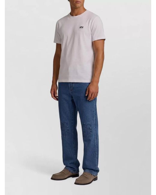 Loewe Blue Cotton Logo Embroidered Short Sleeve T-Shirt for men