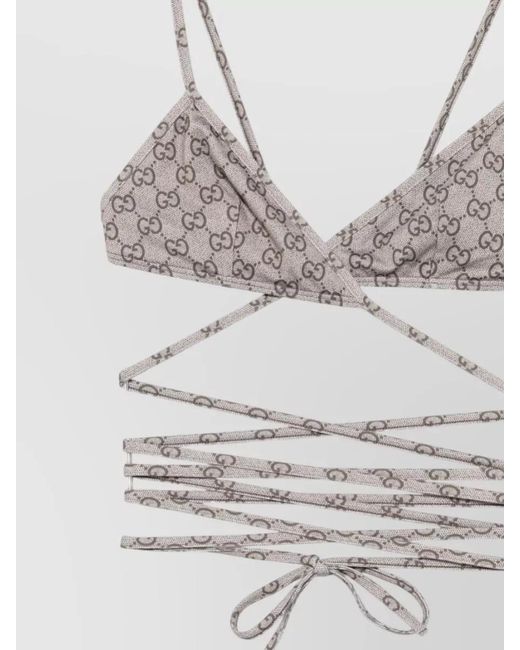 Gucci Gray Gg Logo Triangle Bikini Set Adjustable