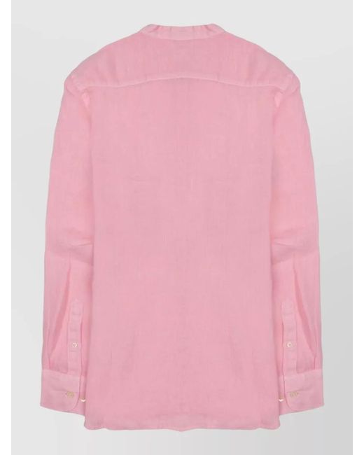 120% Lino Pink Linen Slim Fit Long Sleeve Shirt for men