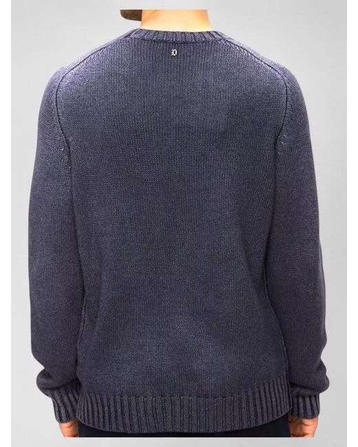 Dondup Blue Knit Sweater Long Sleeves Ribbed Cuffs Hem Neckline for men