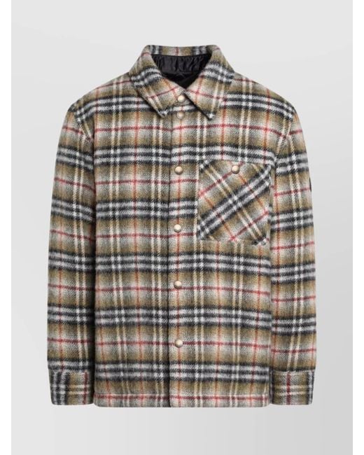 Burberry Gray Checked Wool Shirt Jacket With Chest Pocket for men