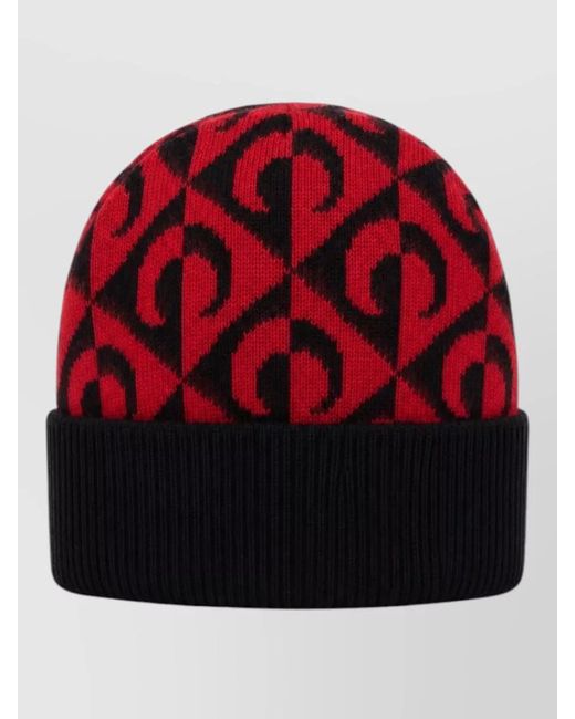 MARINE SERRE Red Moon Motif Knit Beanie Folded Cuff