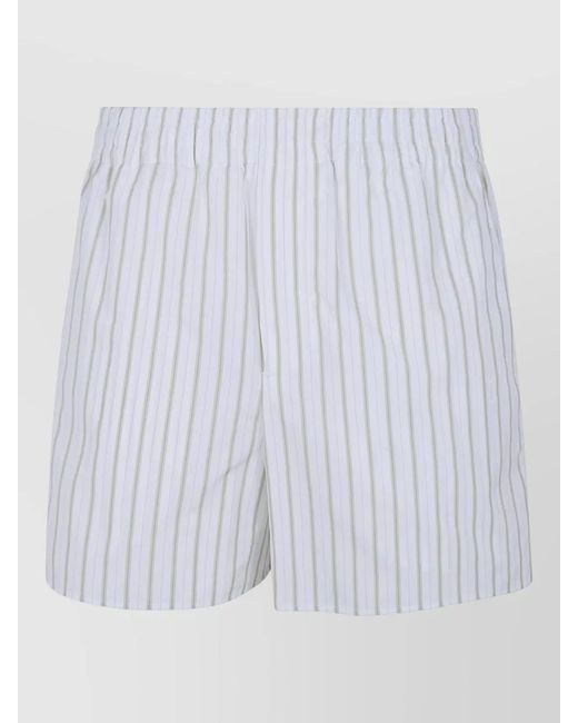 AMI White Elastic Shorts Striped Pattern Side And Back Pockets