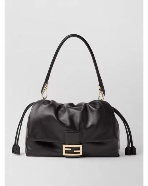 Fendi Black Baguette Soft Large Leather Shoulder Clutch