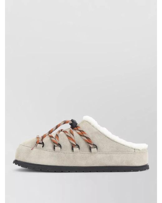 Prada Gray Shearling Lined Mules Rubber Sole Triangle