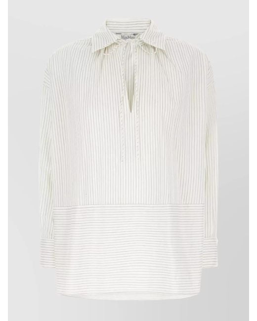 Max Mara White Silk Cotton Striped Blouse