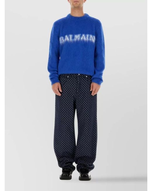 Balmain Blue Ribbed Wool Blend Jumper for men