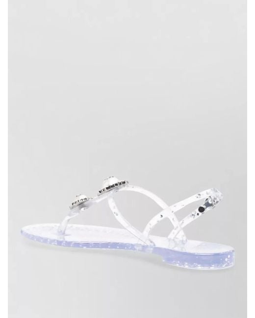 Casadei White Embellished T-Strap Flat Sandals