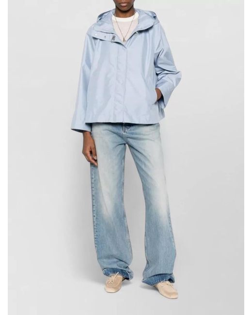 Fay Blue Hooded Parka Coat Drawstring Hem Pockets