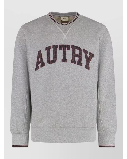 Autry Gray Logo Cotton Blend Crew Neck Sweatshirt for men
