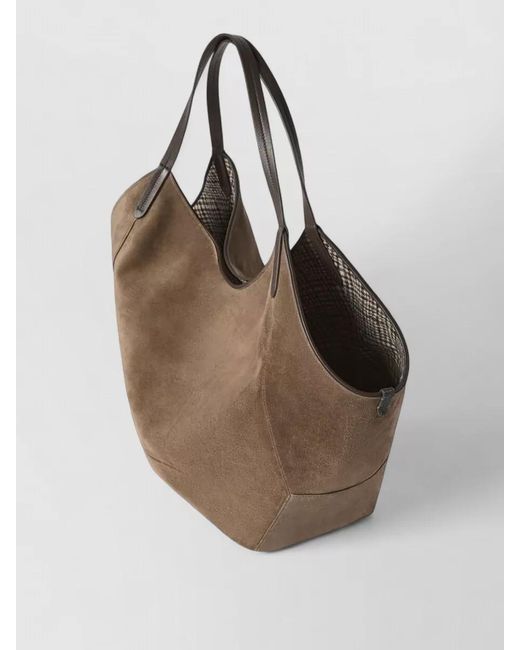 Brunello Cucinelli Brown Tote Bag Dual Handle Silk Nylon