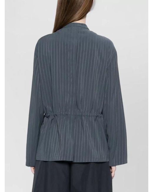 Emporio Armani Blue Pinstriped Mandarin Collar Suit Jacket