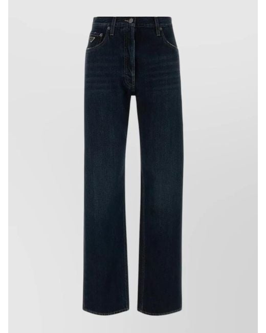 Prada Blue High Waist Straight Leg Denim Trousers