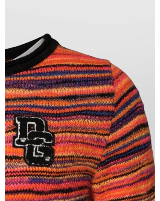 Dolce & Gabbana Red Wool Mohair Silk Striped Knit Pullover Sweater for men