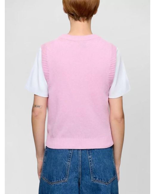 Ganni Pink Ribbed Wool Sleeveless Vest