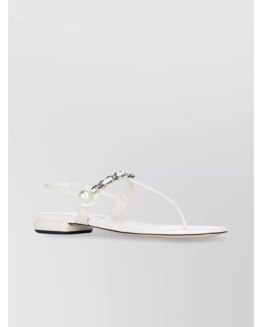 Miu Miu White Pearl Chain Flat Sandals