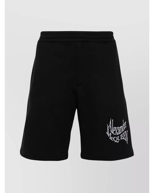 McQueen Black Organic Cotton Logo-Embroidered Regular-Fit Bermuda Shorts for men
