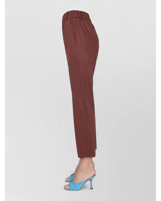 Alysi Red Cigarette Pants Elastic Waist Side Pockets