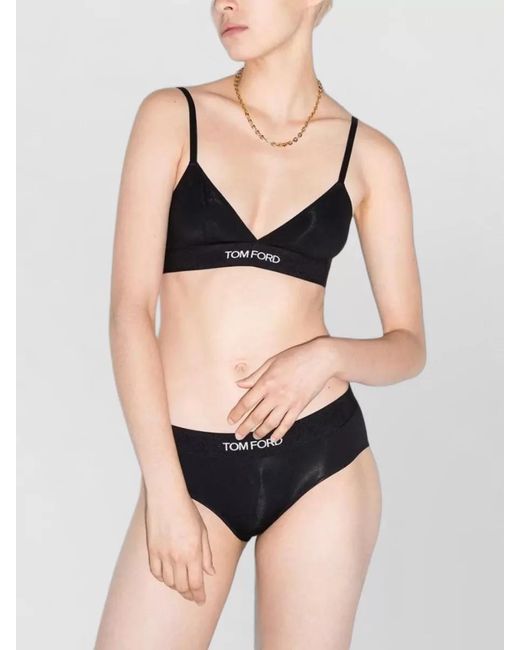 Tom Ford Black Modal Bra Adjustable Straps Triangle Cups