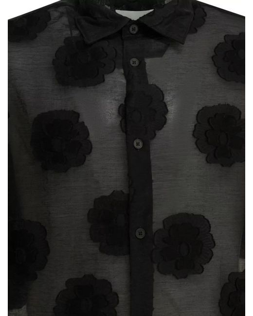 NN07 Black Freddy Short Sleeve Sheer Floral Shirt for men