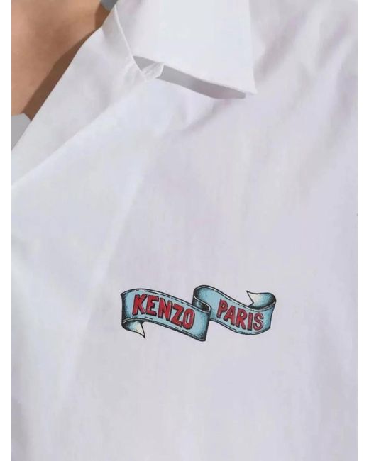 KENZO White Short Sleeve Cotton Shirt Tiger Back for men