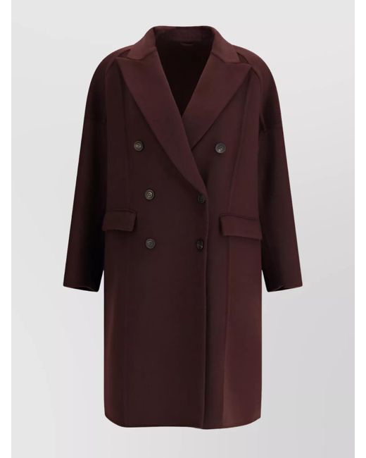 Brunello Cucinelli Red Double-Breasted Coat With Peaked Lapels And Button Detailing