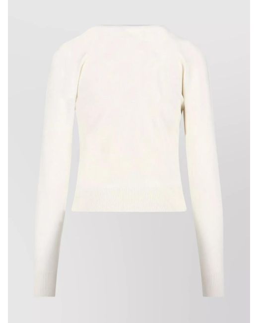 Patou White Ribbed Cuff And Hem Knit Crewneck