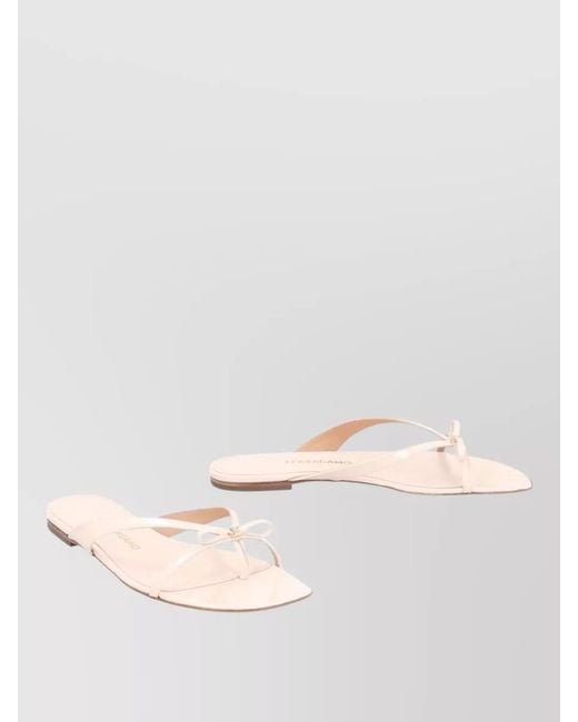Ferragamo Natural Sandals Flat Sole Open Toe Bow Detail