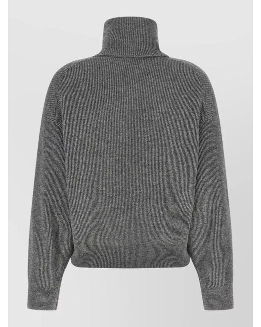 Brunello Cucinelli Gray Rib Knit Sweater Dropped Shoulders Collar Detail