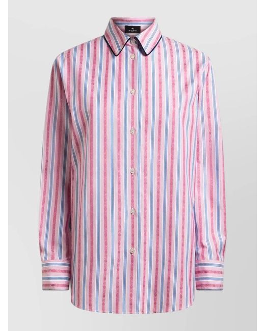 Etro Pink Striped Long Sleeve Shirt Collared Neck