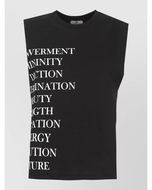 Elisabetta Franchi Black Sleeveless Round Neck Cotton Sweater Lettering