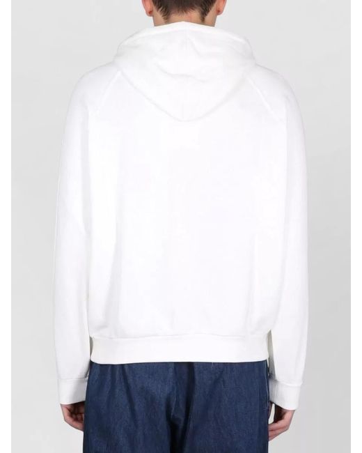 Sunnei White Cotton Logo Embroidered Hoodie for men