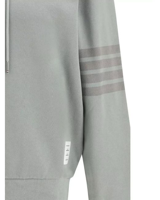 Thom Browne Gray Cotton Hooded Sweatshirt Stripe Detail for men