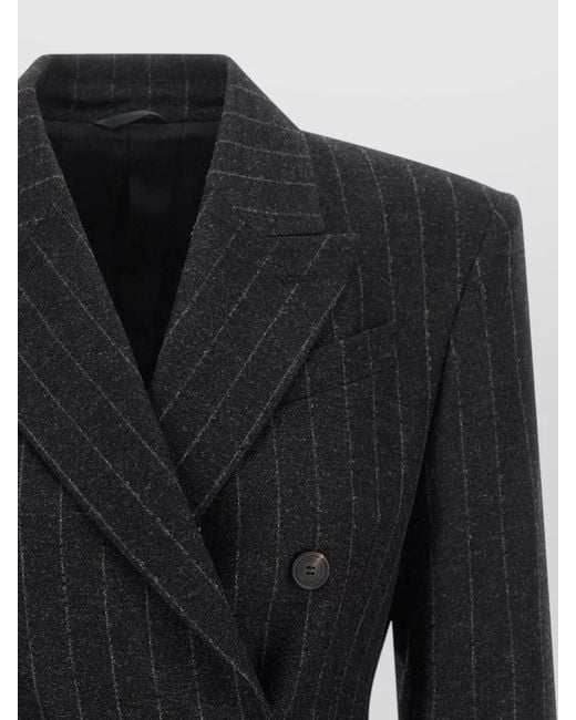 Brunello Cucinelli Black Pinstripe Blazer Wool Cashmere Peak Lapels
