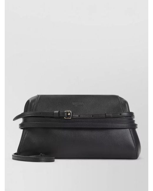 Moschino Black Belt Detail Calfskin Shoulder Bag