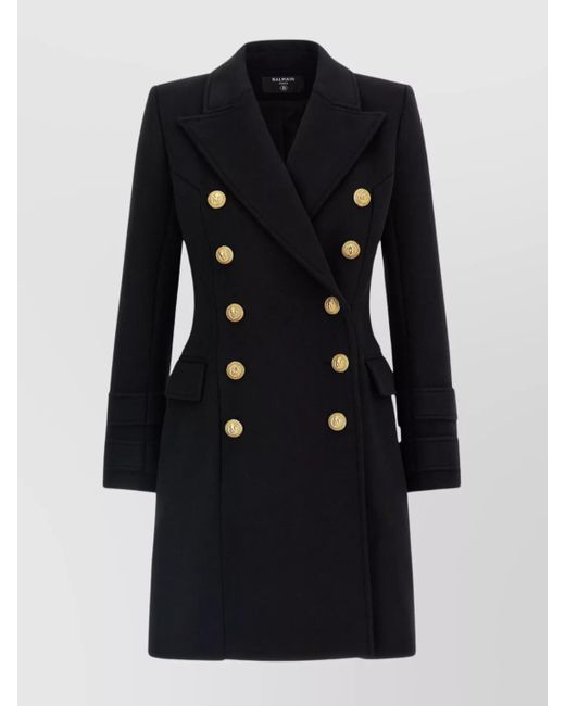 Balmain Black 'Golden Buttons' Double-Breasted Coat