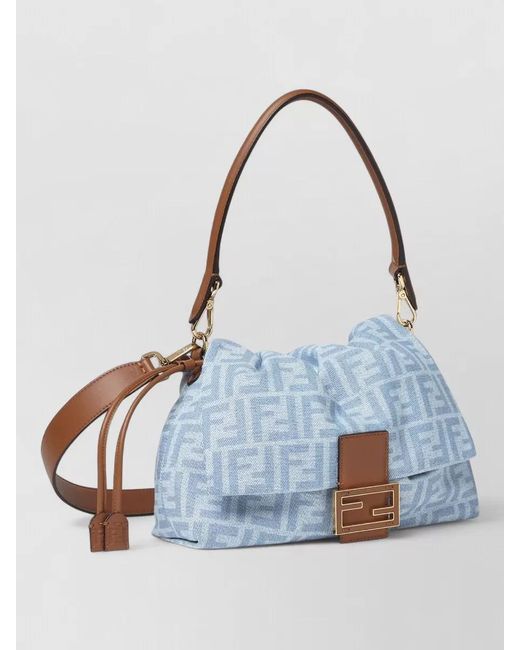Fendi Blue Mamma Baguette Bucket Bag Adjustable Strap