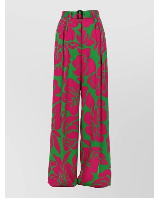 Dries Van Noten Pink High Waist Floral Belted Wide Leg Pants