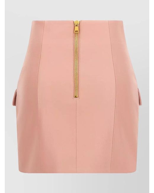 Balmain Pink Leather High-Waisted Skirt